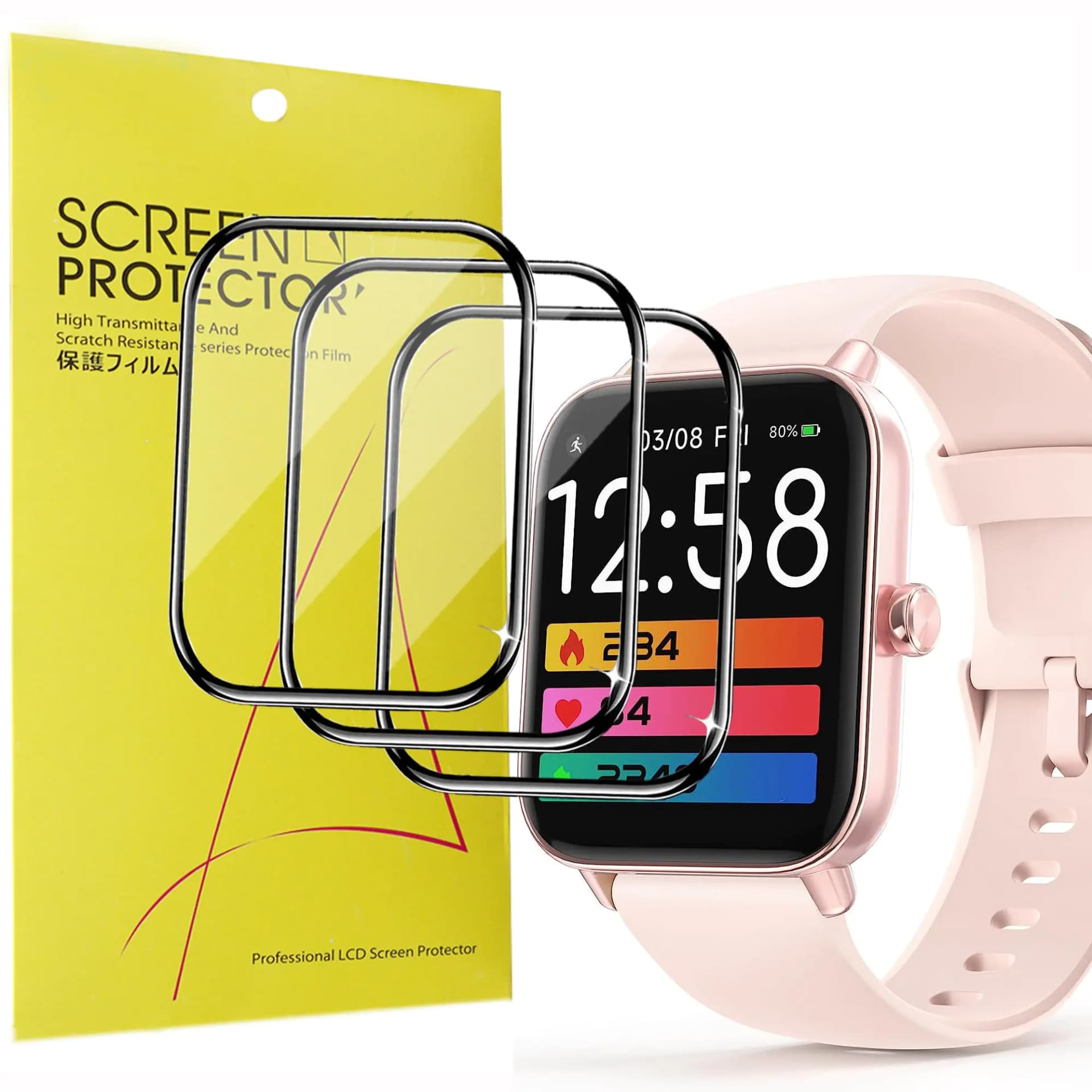 Compatible for MILOUZ Smart Watch Screen Protector [3 Pack] 3D Full Coverage PET Soft Screen Protector Film Compatible for MILOUZ IDW19 1.8 Inches Smart Watch/Amzhero Fitness Smart Watch IDW19 1.8