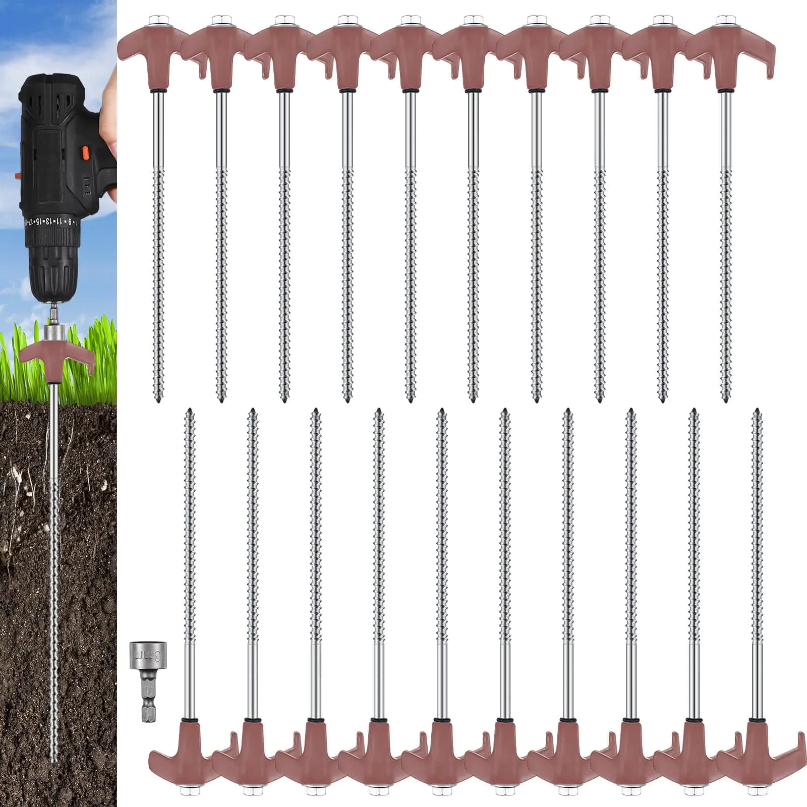 Screw-In Tent Stakes for Inflatables, Brown
