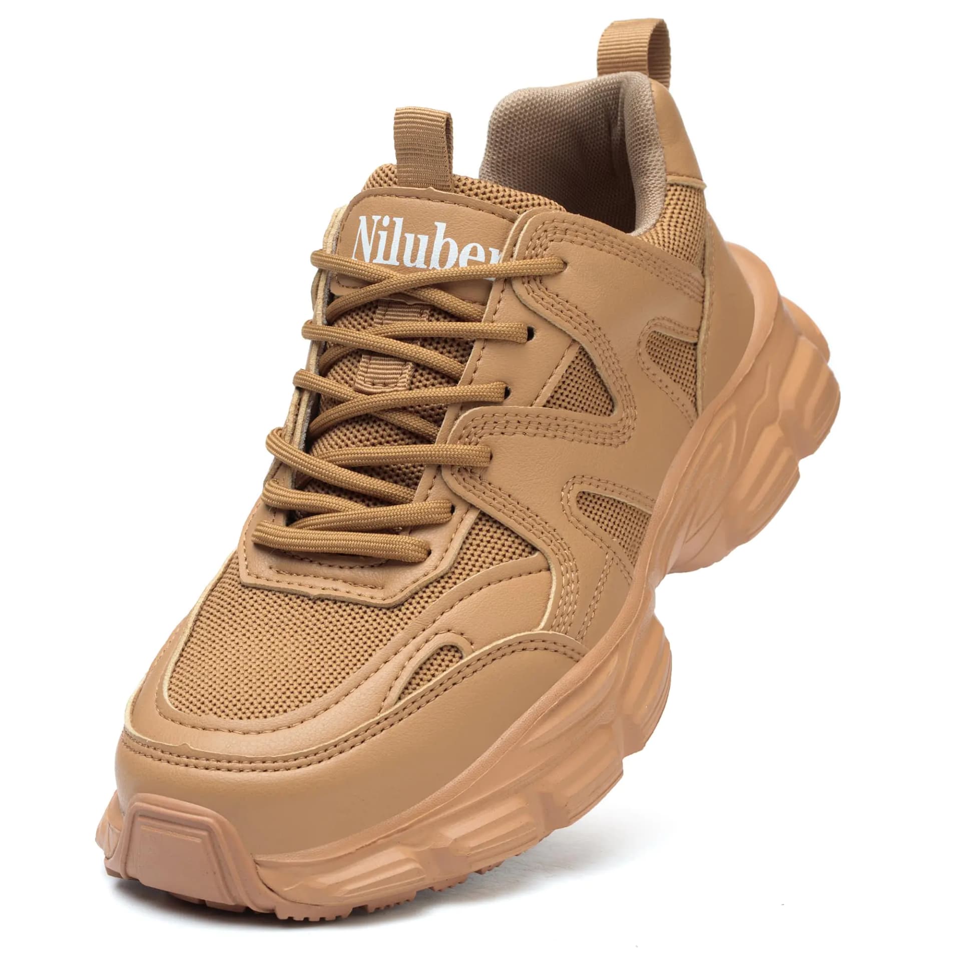 Women's Brown Chunky Platform Lace-Up Sneakers