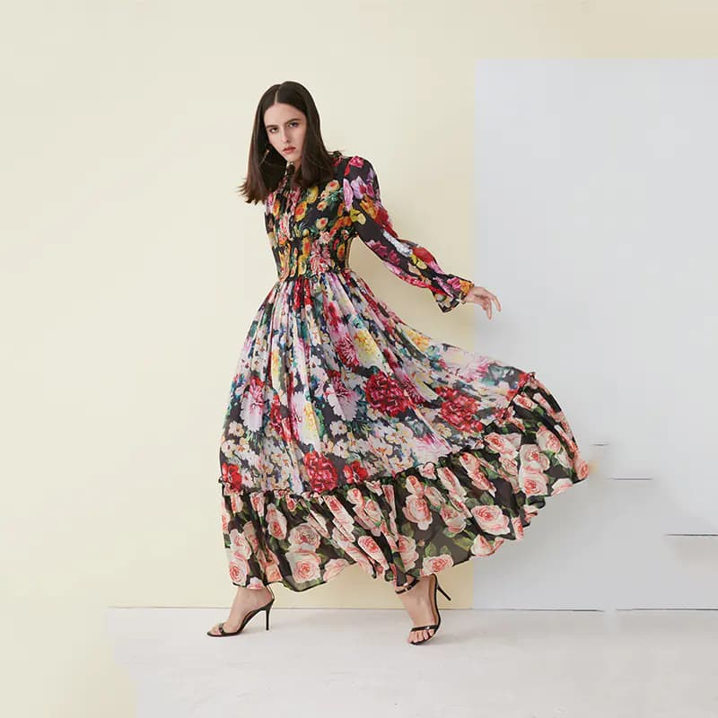 Floral Long Dress for Women - Princess Style Dress