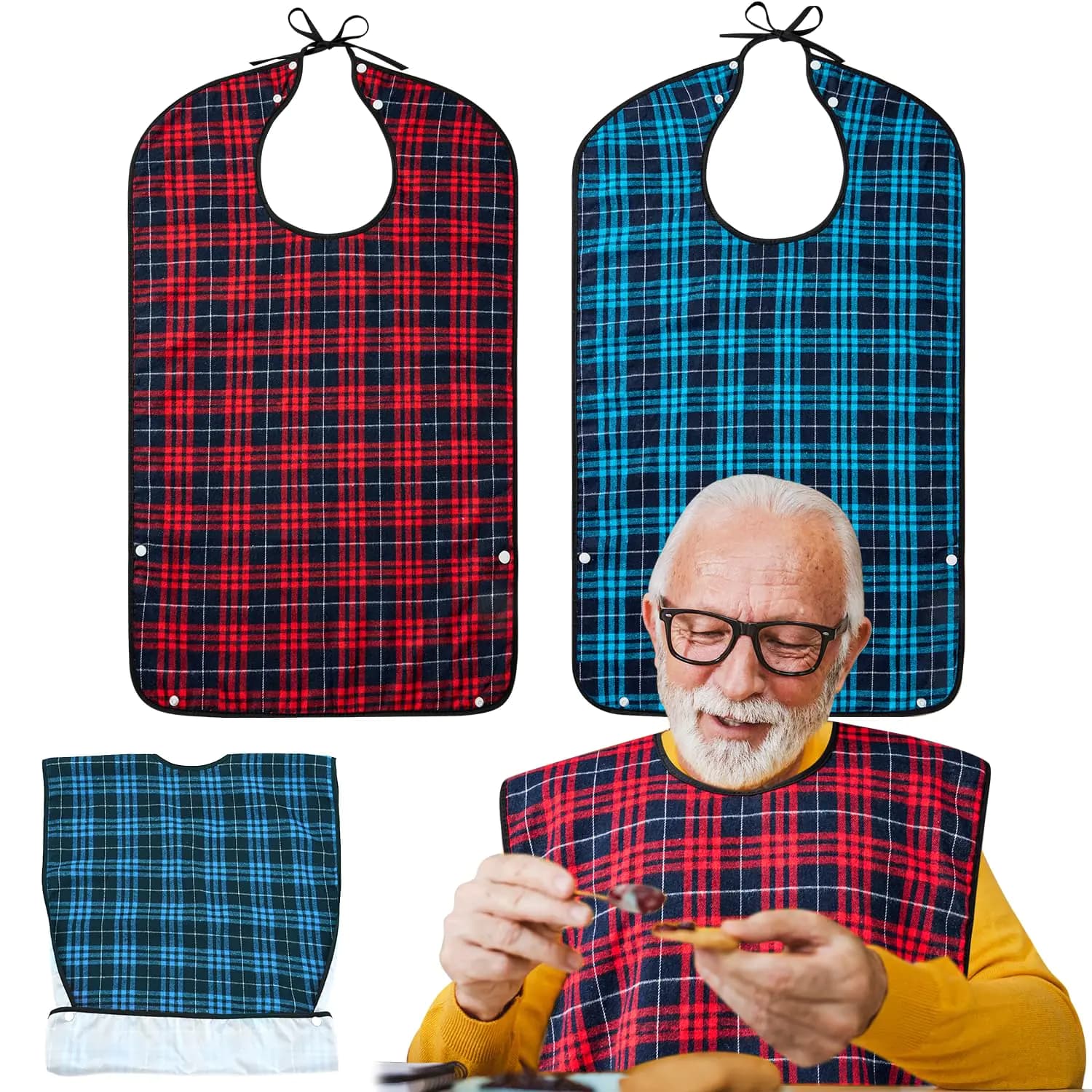 Adult Washable Waterproof Bibs with Crumb Catcher