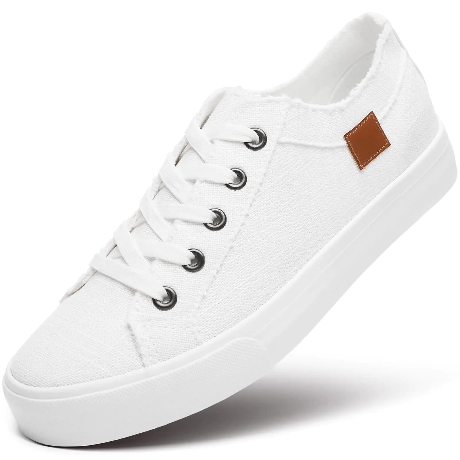 Womens Sneakers Canvas Shoes for Women Lace up Fashion Canvas Sneakers Classic Low Top Casual Shoes（White.US8）