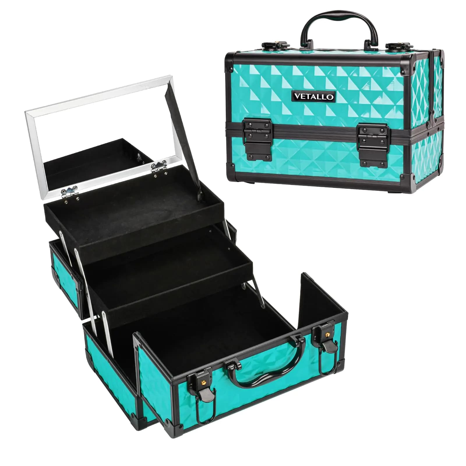 Travel Makeup Box Organizer with Mirror, Blue