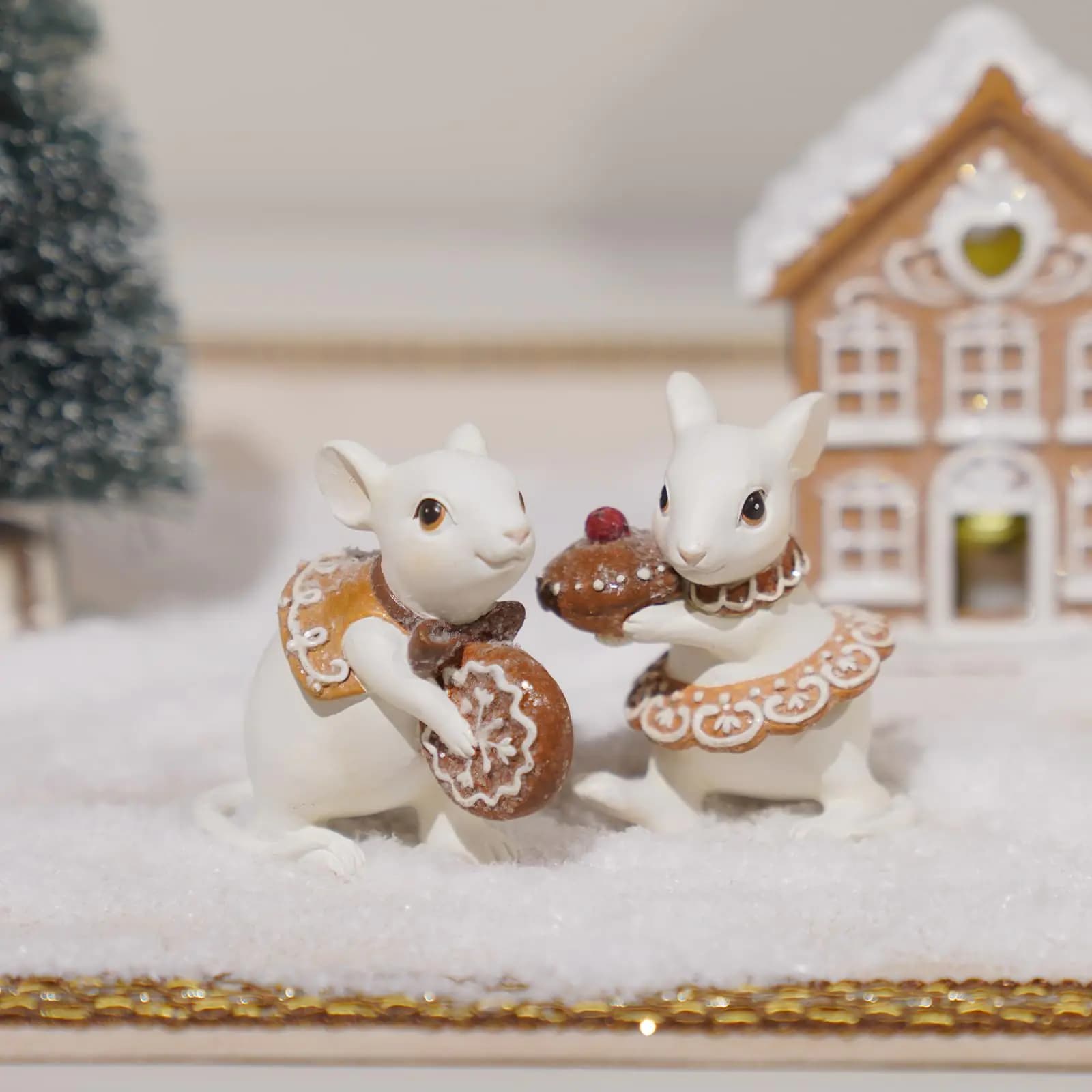 Gingerbread Mouse Christmas Decorations Set of 2