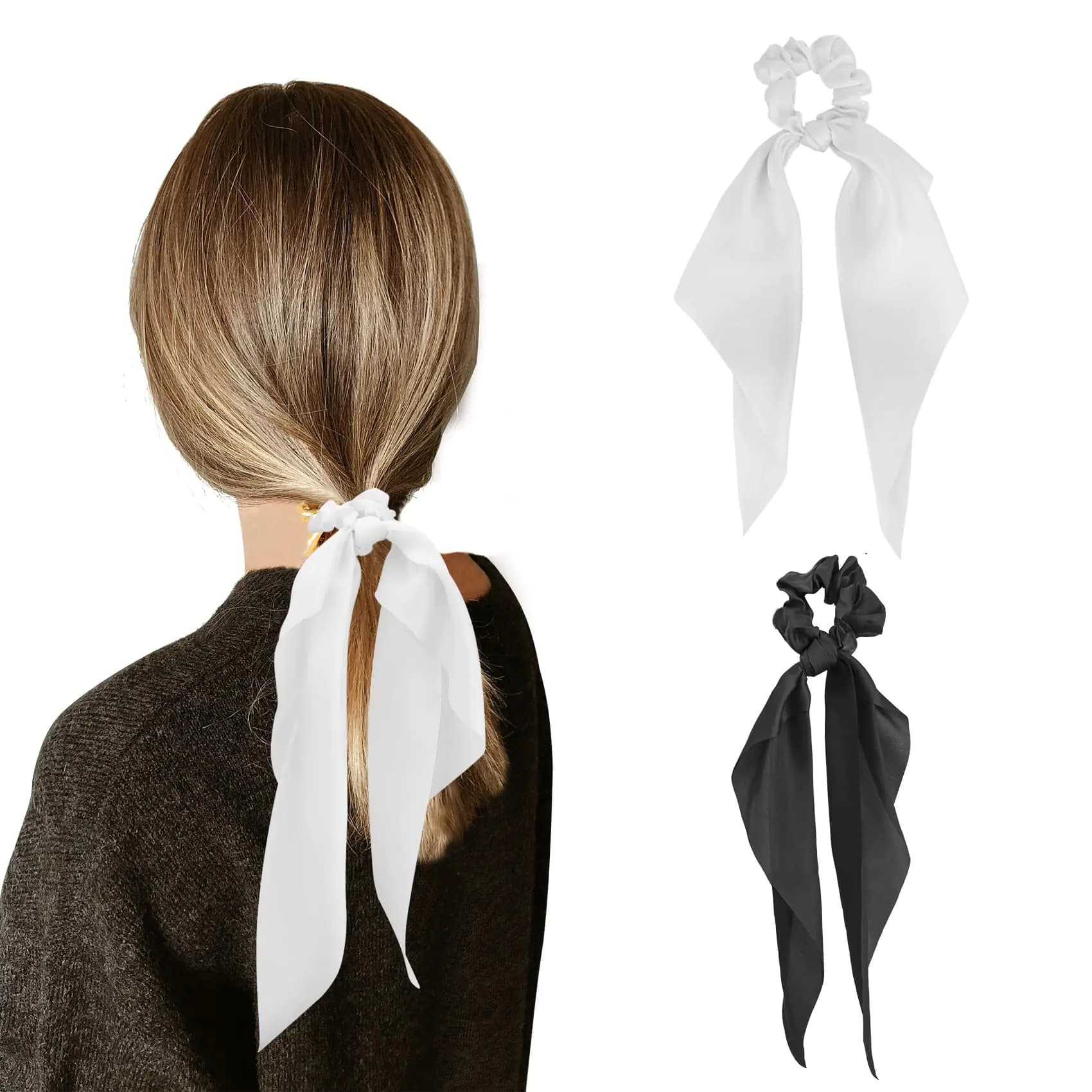 Satin Hair Bow Scrunchies Ribbon Ponytail Holder
