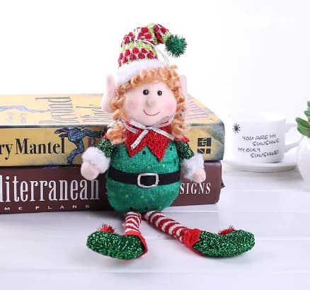 Christmas Decorations Red Green Elf Figurines