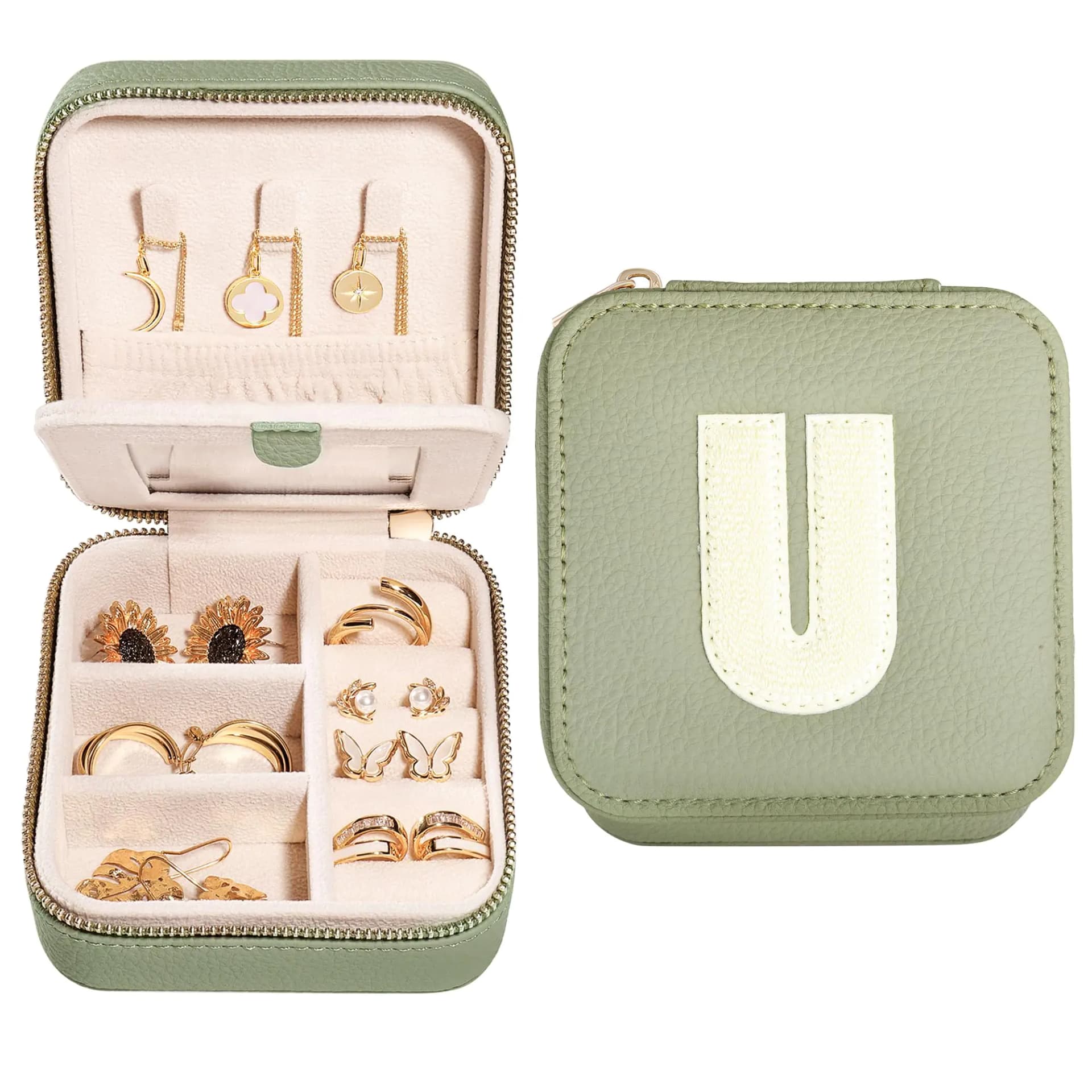 Initial Letter U Travel Jewelry Organizer Case
