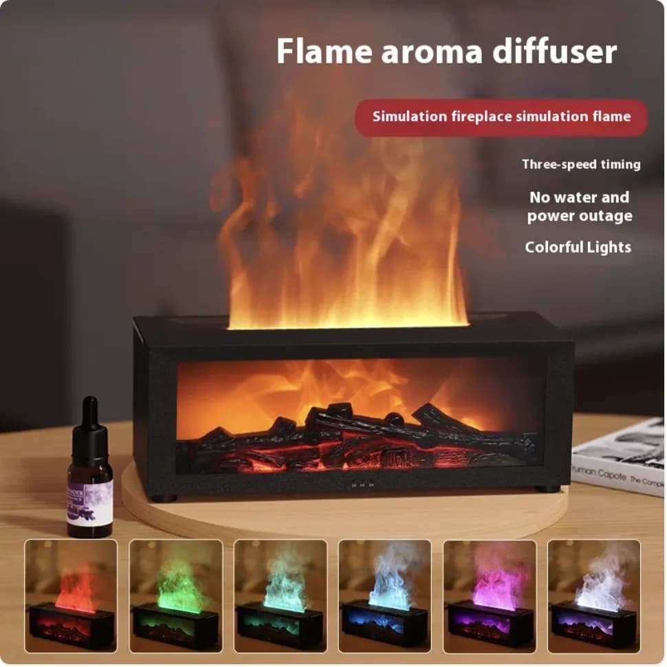 Flame Effect Essential Oil Diffuser with Large Mist & Colorful LED Lights