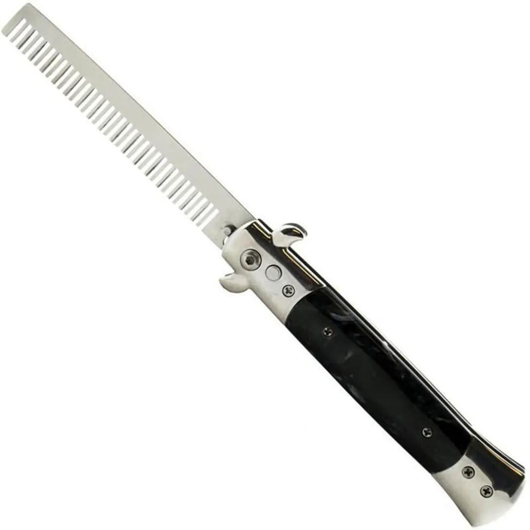 Le Fu Li Pocket Folding Flick Hair Comb For Beard Mustache Head Black Pearl Handle ~ Mens Pocket Comb stainless steel spring jump Brush Salon Beauty Tool