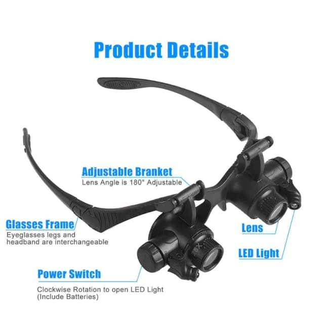 Head-Mounted Magnifying Glass with Dual LED Lights 10x/20x