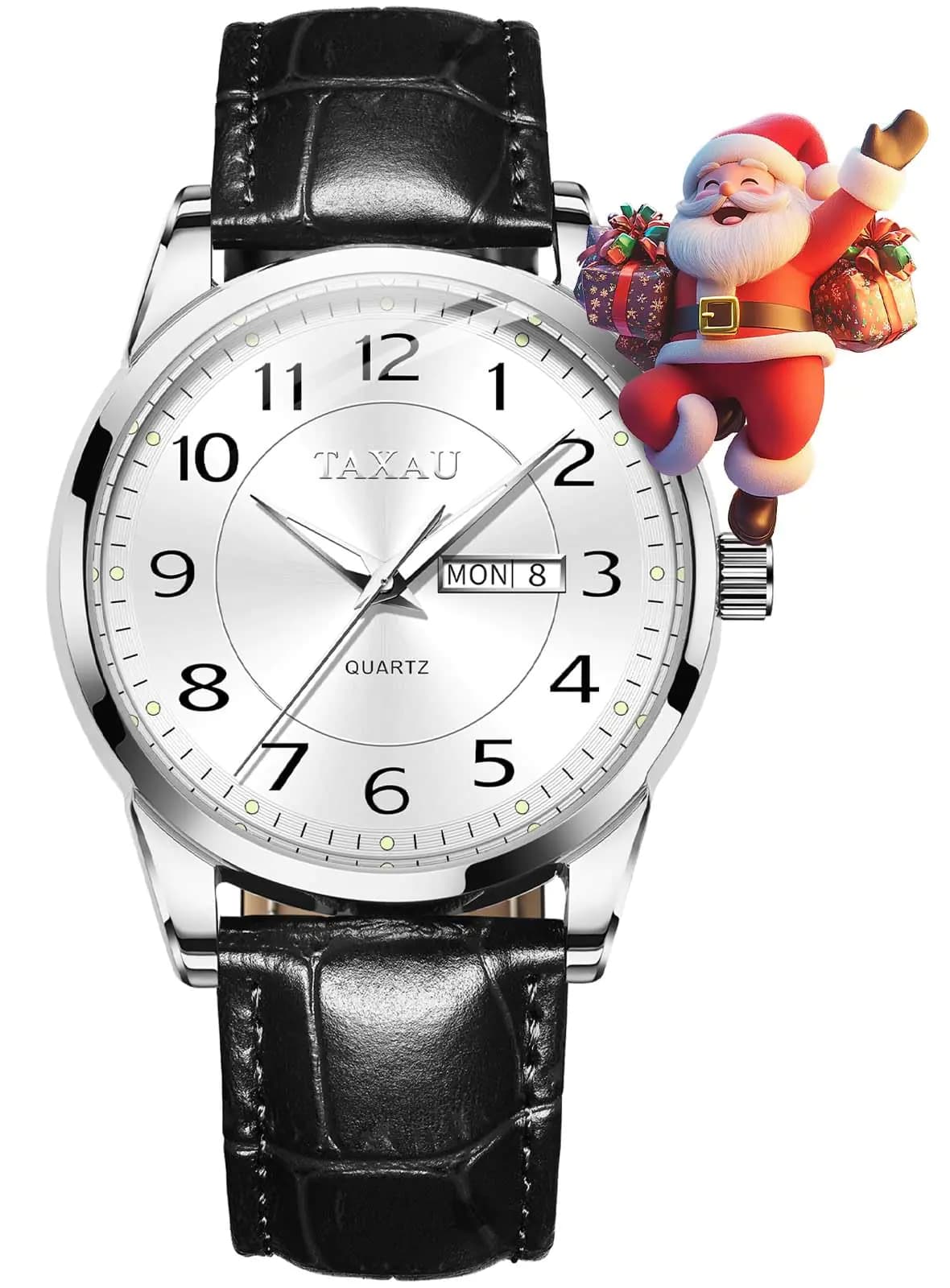 Men's Black Leather Watch Arabic Numeral Dial