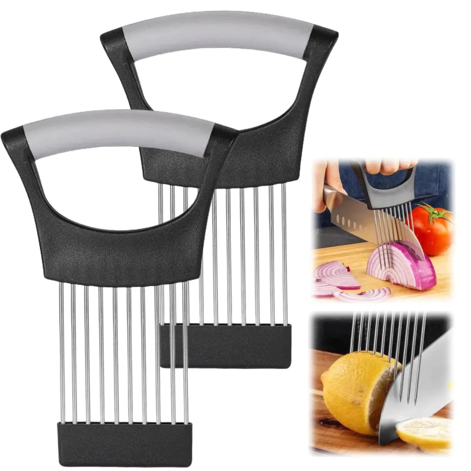 Stainless Steel Onion Holder Slicer Tool Grey 2-Pack