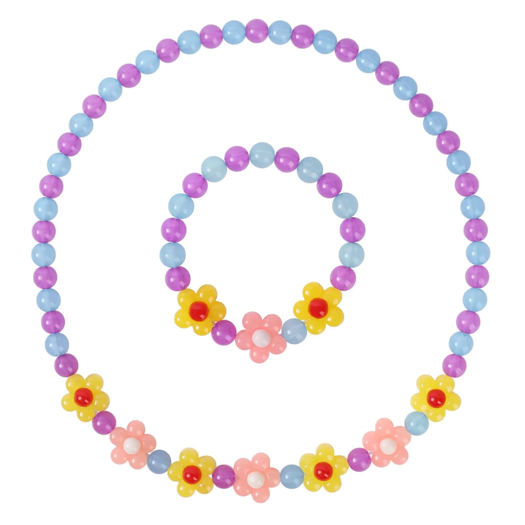 Girls Flower Beads Necklace and Bracelet Set