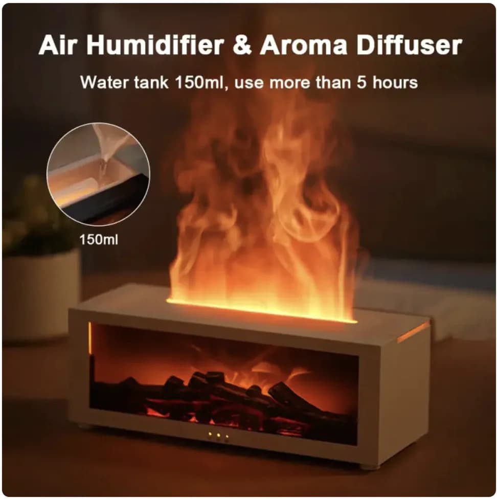Flame Effect Essential Oil Diffuser with Large Mist & Colorful LED Lights