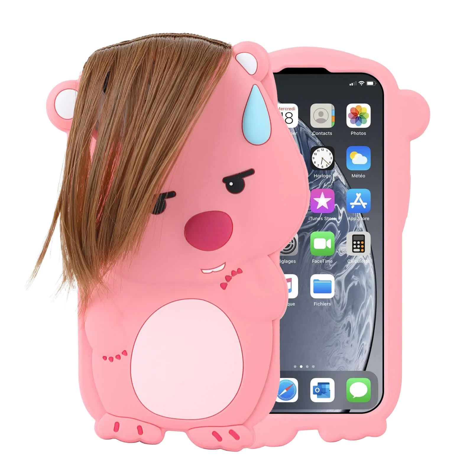 JKLASD Funny Ugly Phone Case for iPhone 15 Pro Max3D Cartoon Ungly Beaver DIY Hair Silicone Phone Case for Women Girls Kawaii Weird Plush Pink Phone Case for Decompression