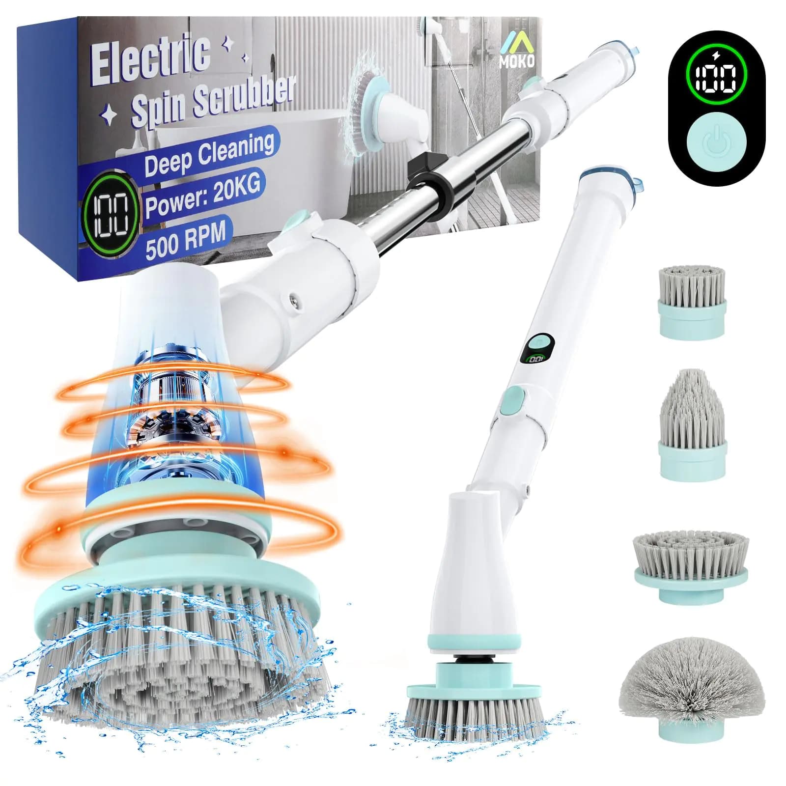 Cordless Shower Scrubber With LED Display