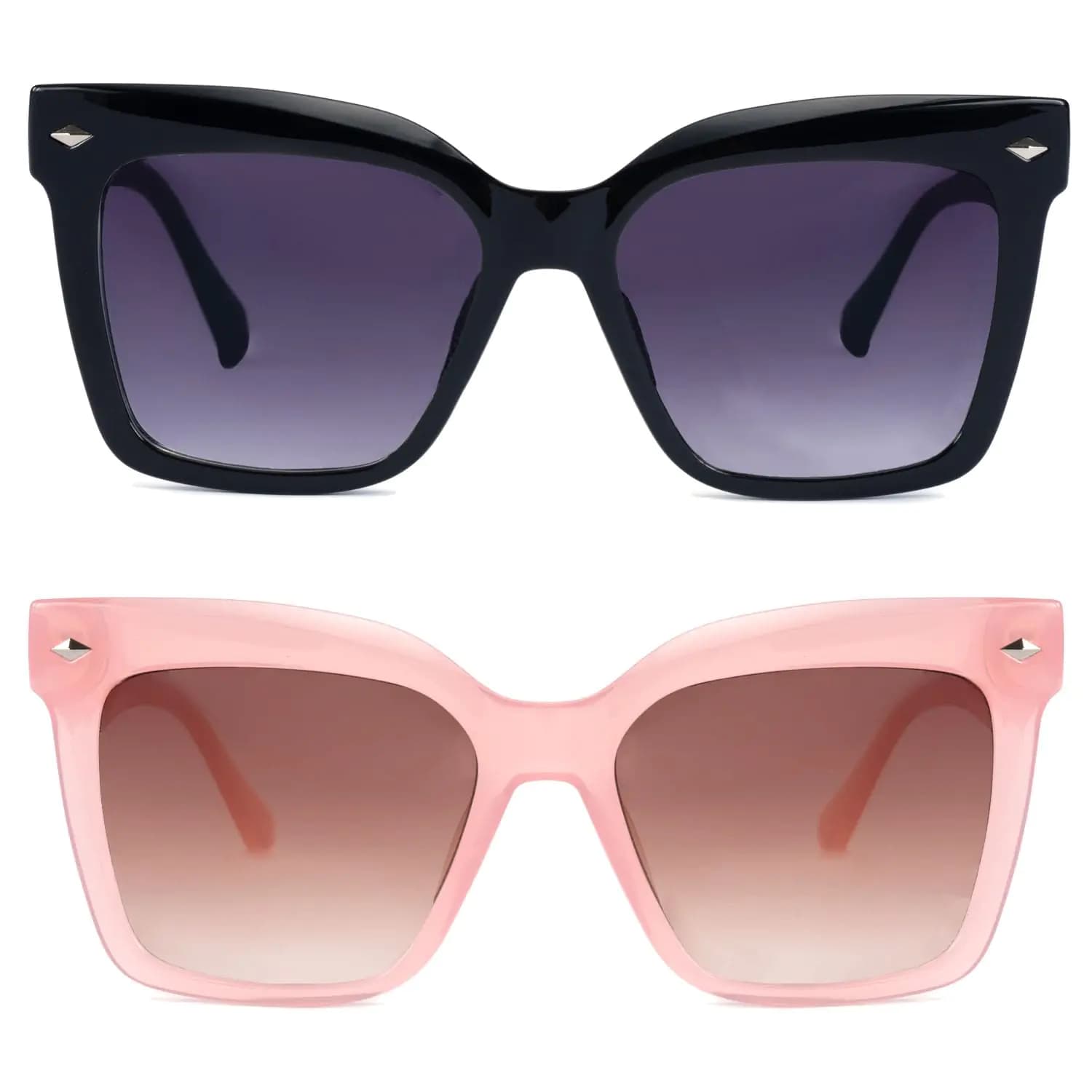 HGIOOIGH 2pack Bifocal Sunglasses UV400 Protection Oversized Square Reading sunglasses +2.0