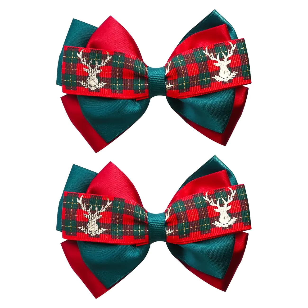 Christmas Elk Hair Bows Red Green Grosgrain