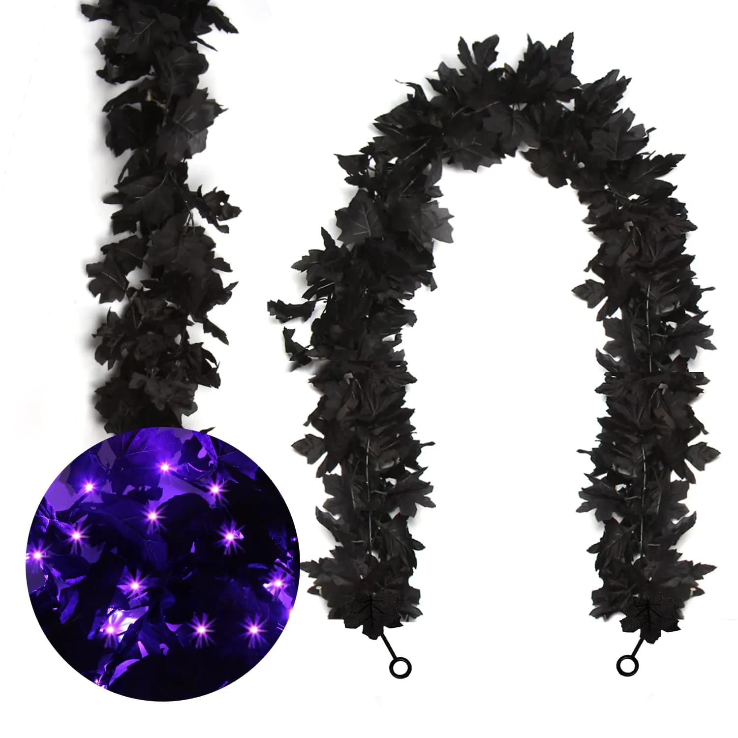 Black Maple Leaf Garland with Lights