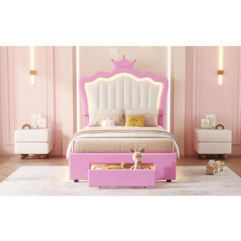 Twin Upholstered Bed Frame With LED Lights