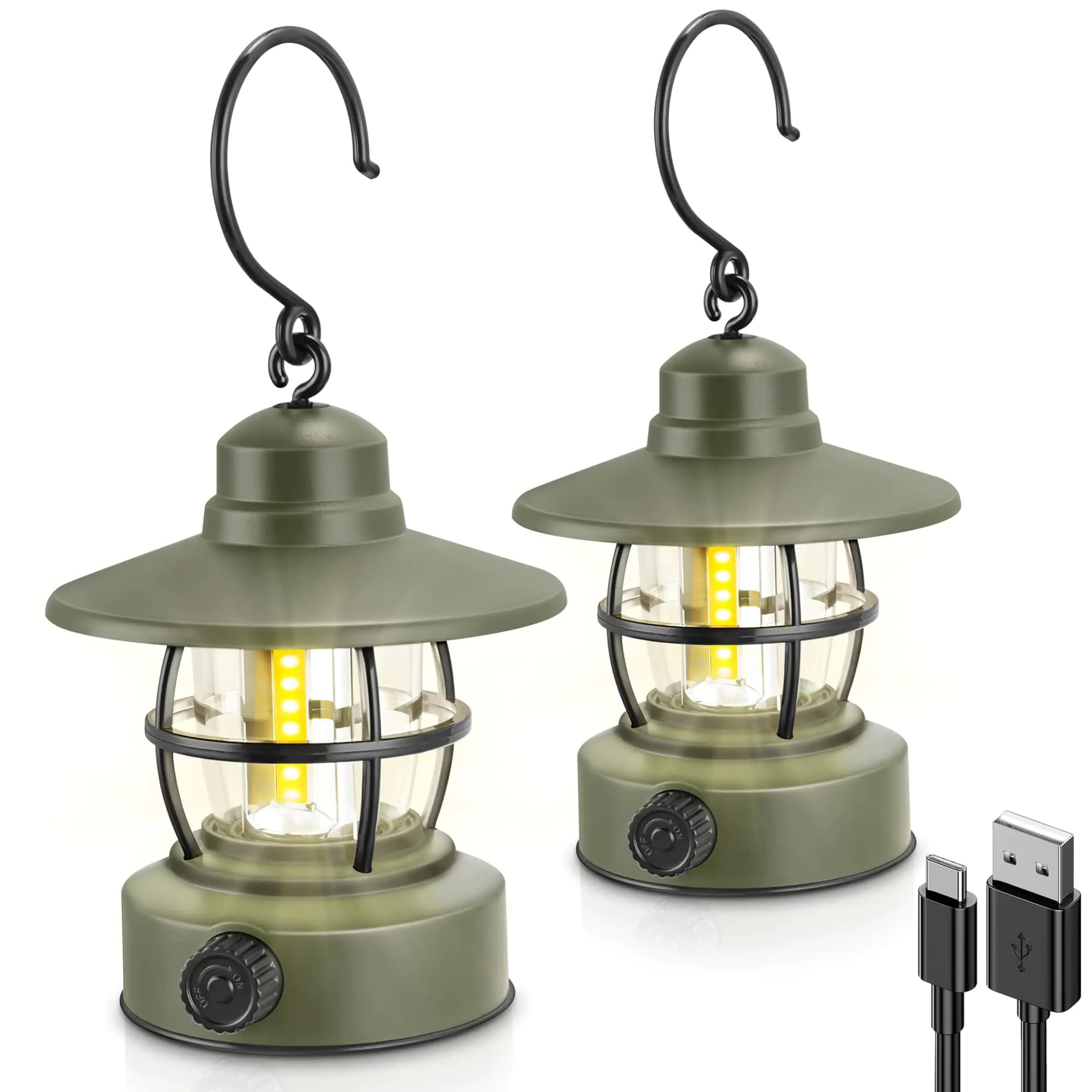 Rechargeable LED Camping Lantern Dark Green Pack
