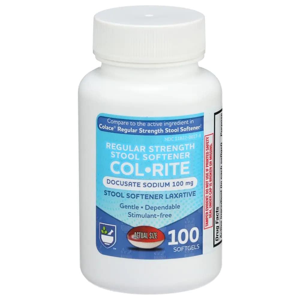 Rite Aid Col-Rite Stool Softener Capsules 100 mg - 100 Count | Stool Softeners Softgels | Colace Stool Softener | Laxatives for Constipation | Personal Care | Stimulant Free for Dependable Relief
