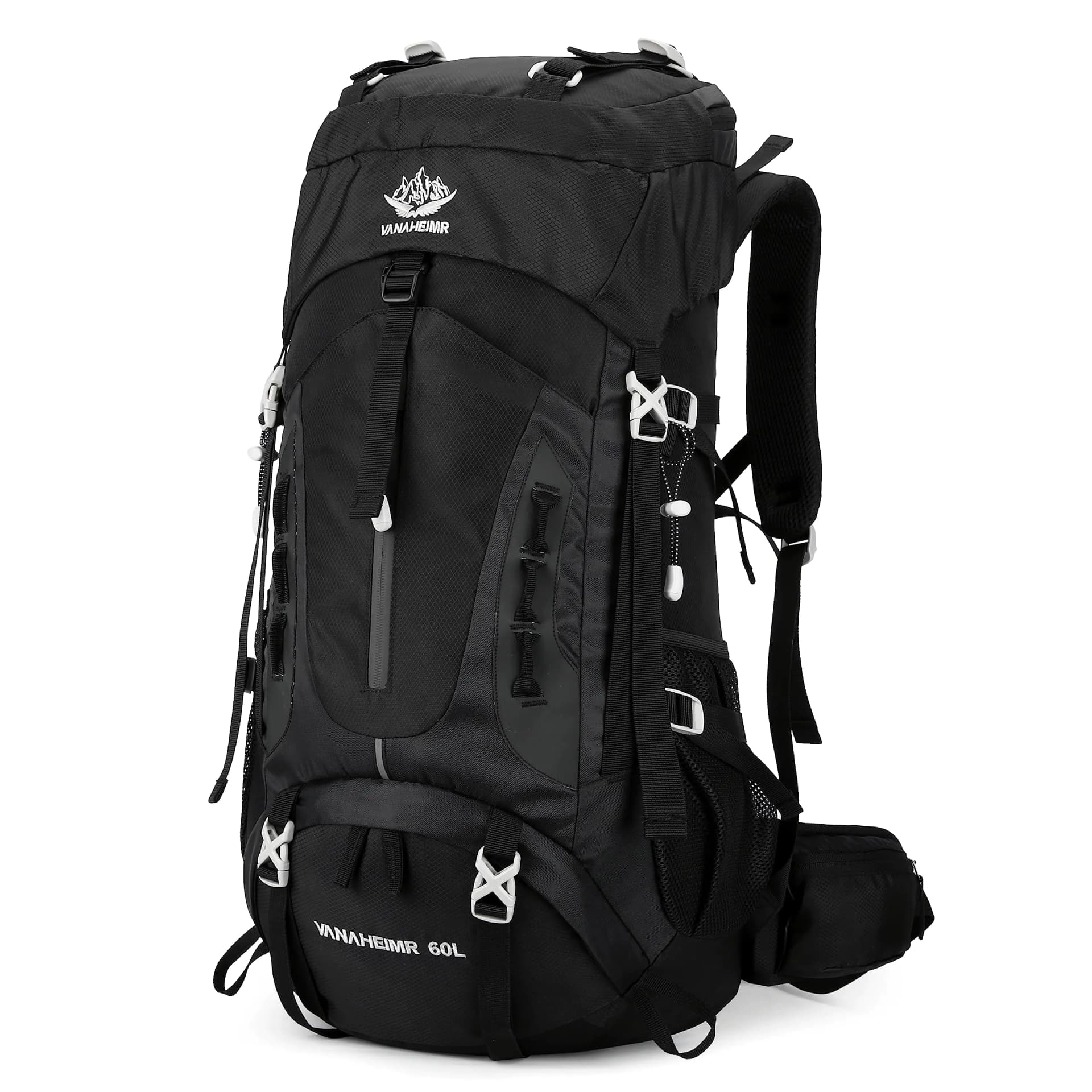 60L Black Hiking Backpack with Rain Cover