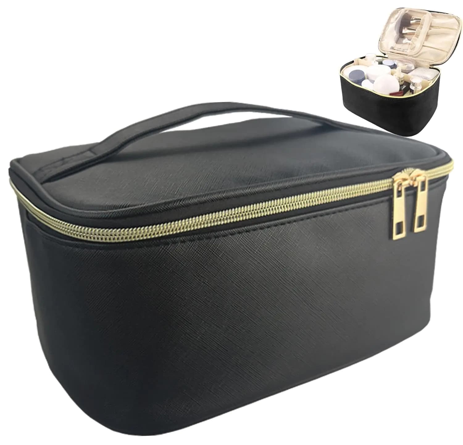 Travel Makeup Bag with Adjustable Dividers Black