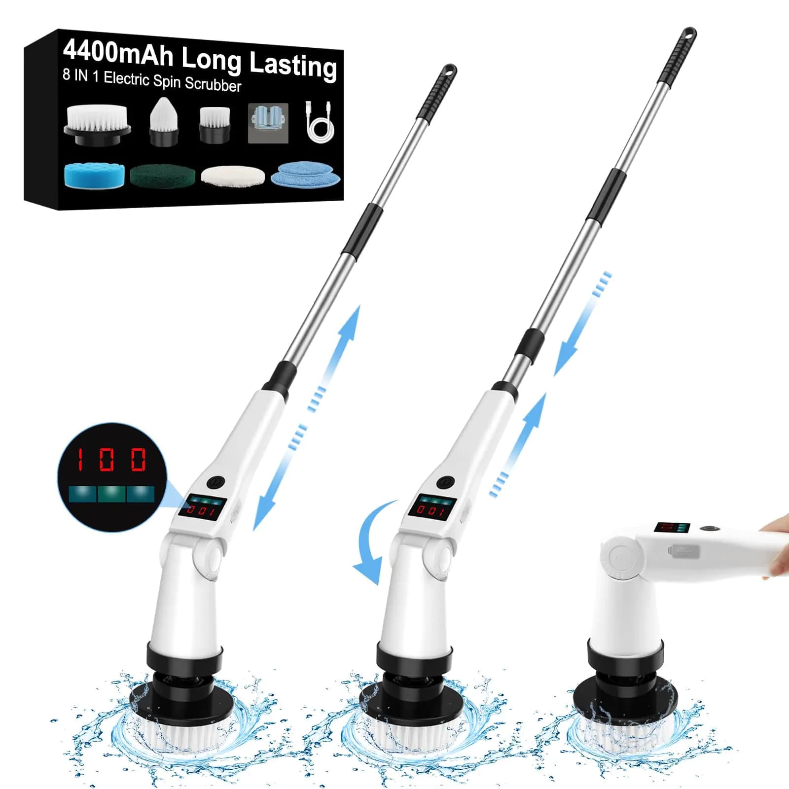 Electric Spin Scrubber with 8 Replaceable Brush Heads