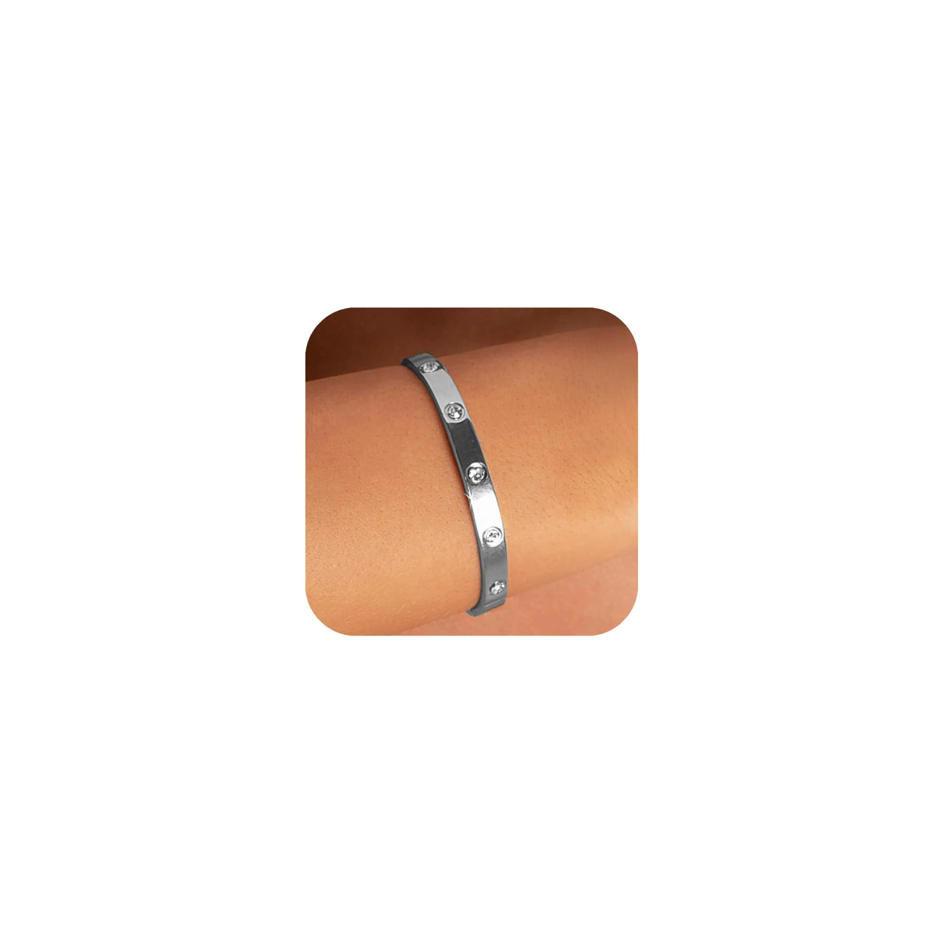 Silver Love Bangle Bracelet with Cubic Zirconia