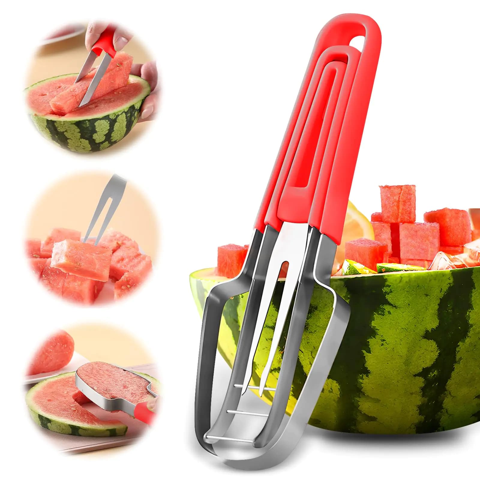 Watermelon Slicer Fork Tool Stainless Steel Red