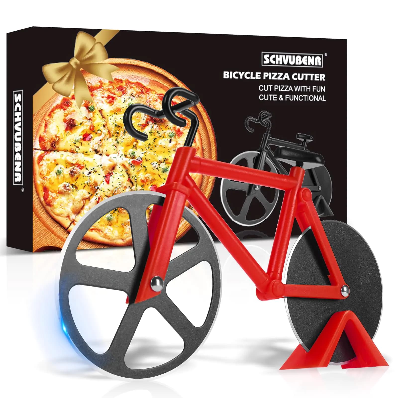 Bicycle Pizza Cutter Wheel Stainless Steel Red