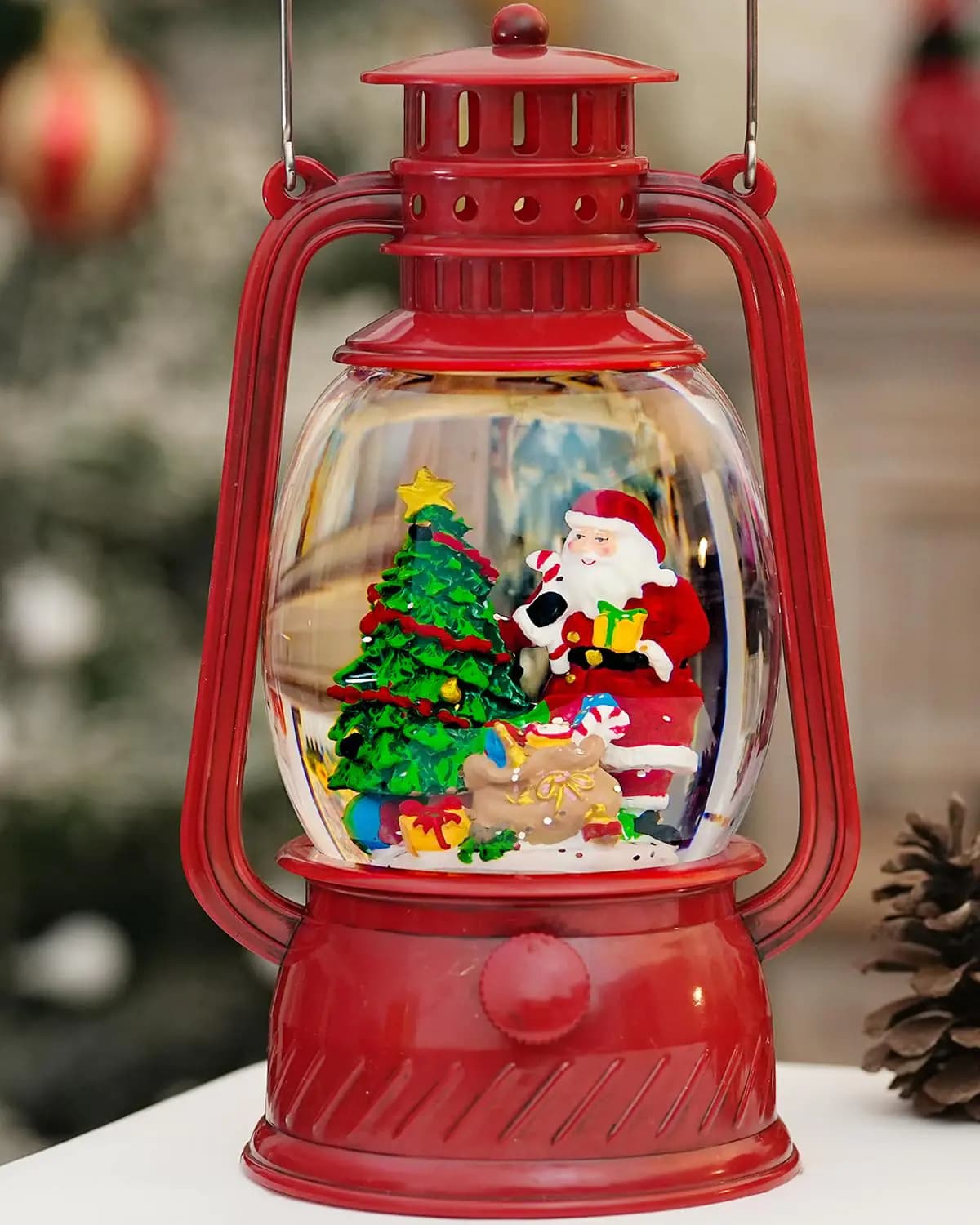 Christmas Santa Claus Musical Snow Globe Red