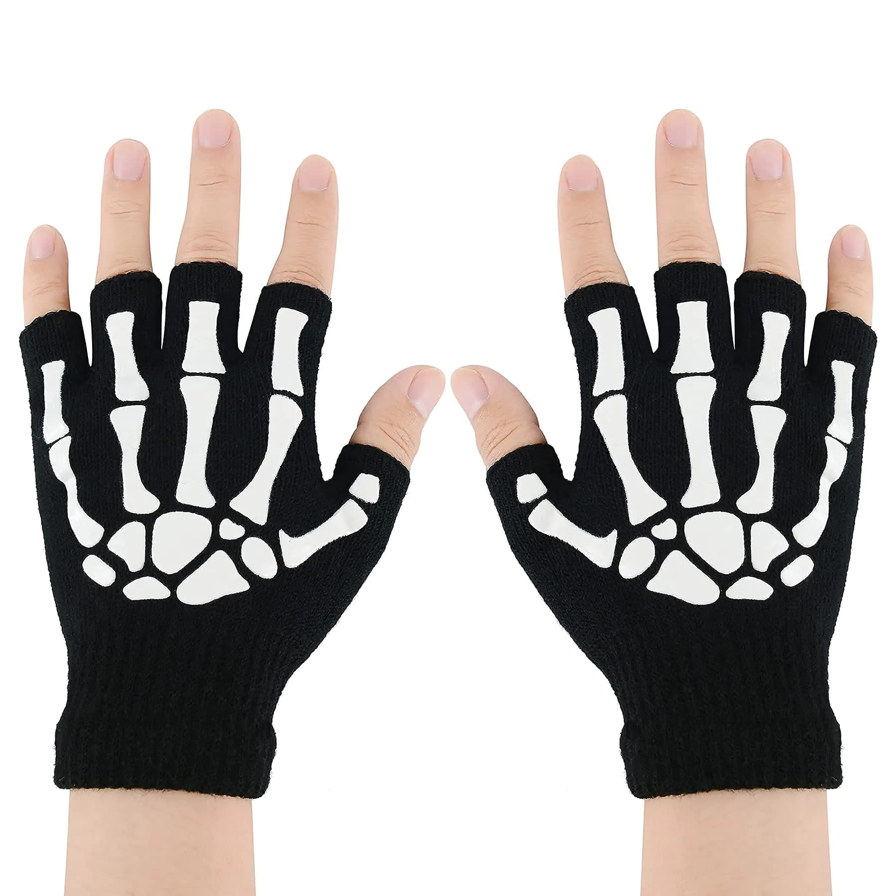 Zando Halloween Gloves Accessories Adult Skeleton Gloves Fingerless Womens Fingerless Skeleton Gloves Men Skeleton Fingerless Gloves Skeleton Scenecore Wybie Knit Skull Gloves Half Finger 1 Pairs