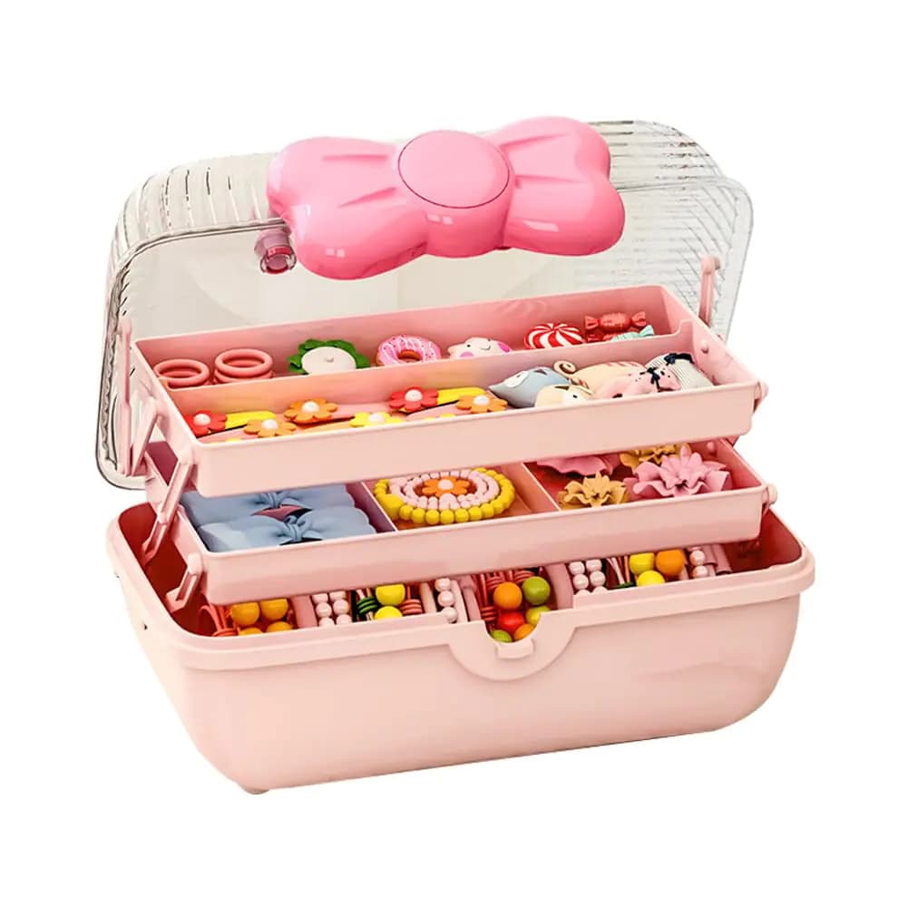 Pink Tiered Hair Accessories Jewelry Storage Organizer Box