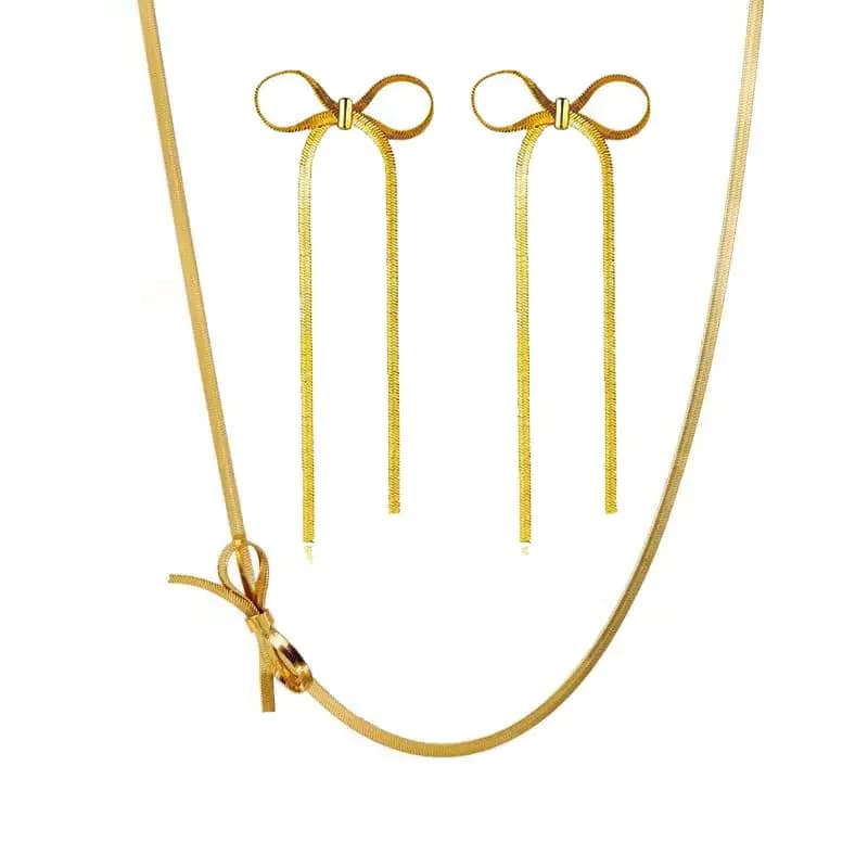 Bow Dangle Choker Necklace and Earring Set