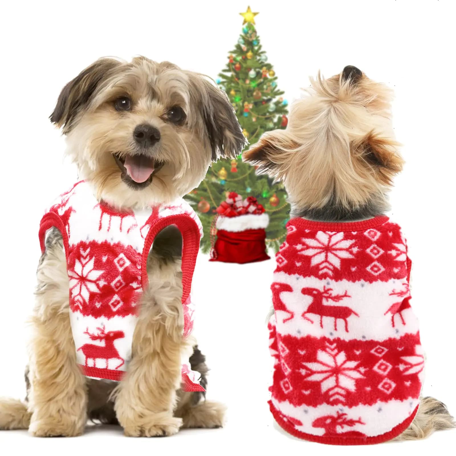 Small Dog Christmas Sweater Red Snowflake