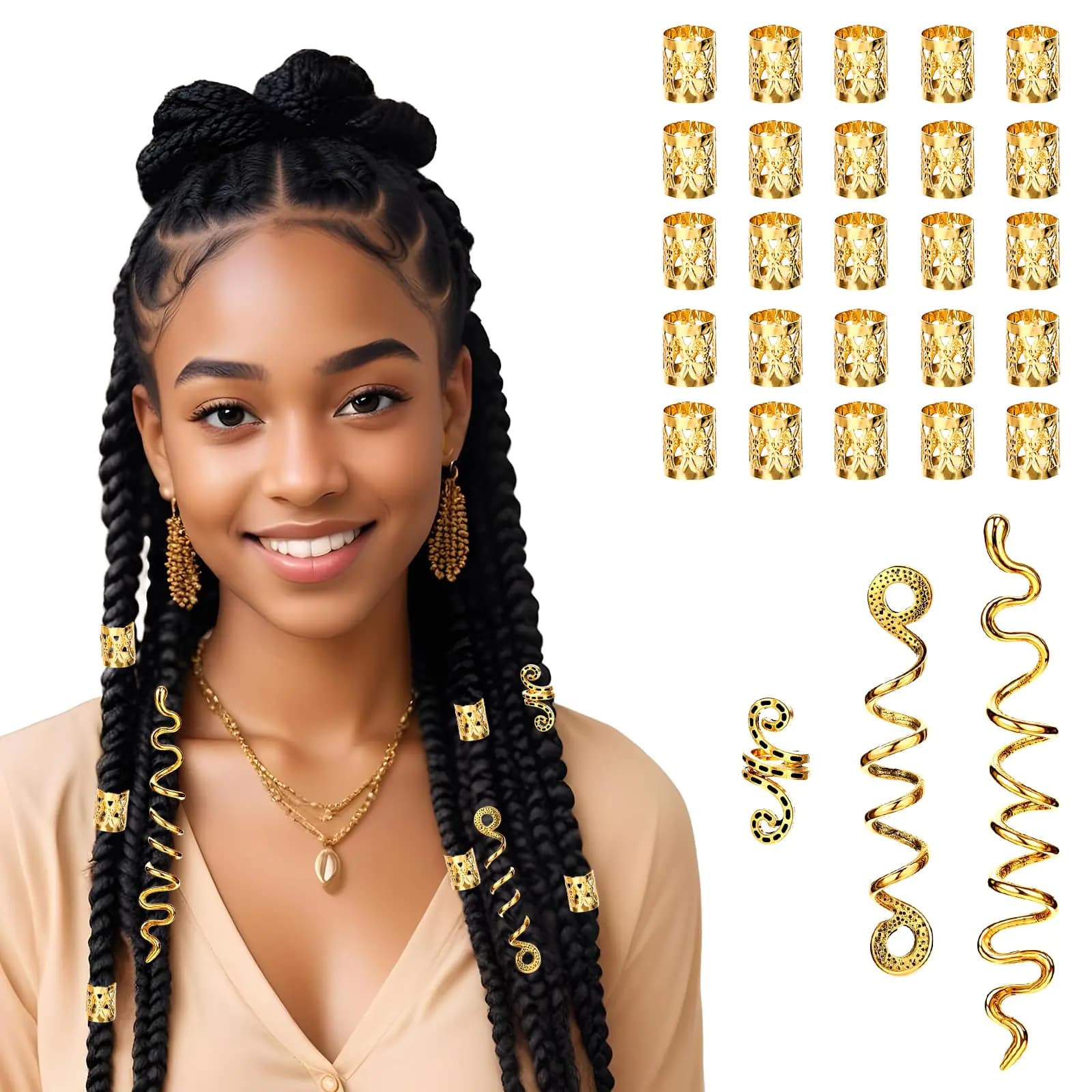 Hair Bands with Gold Braid Beads Clips