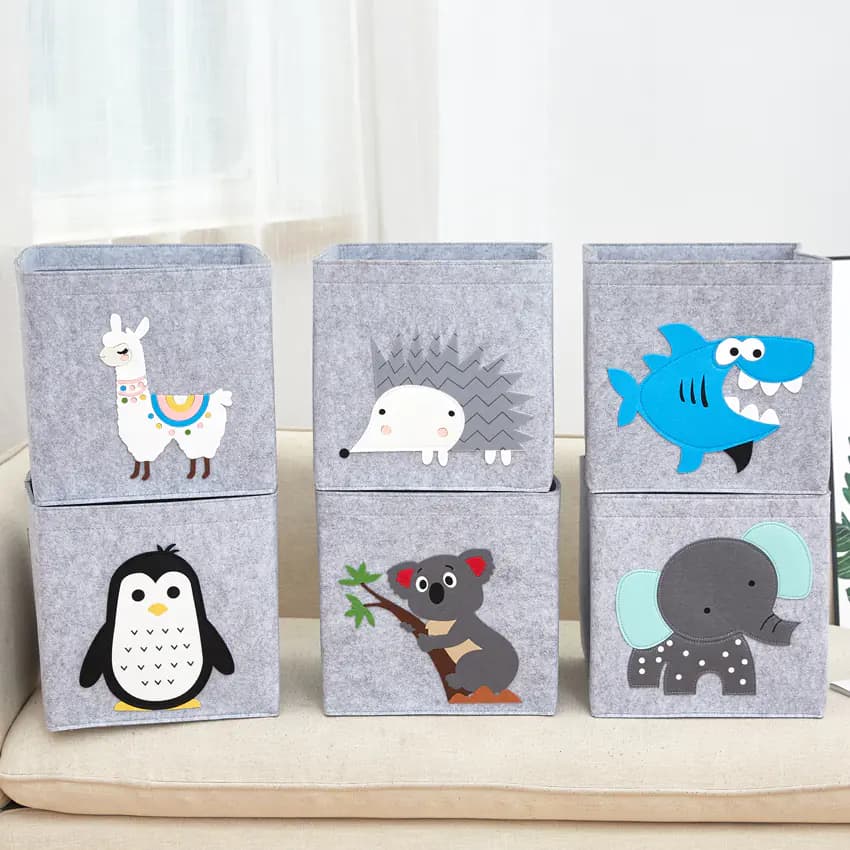 Cartoon Animal Felt Storage Basket for Kids' Toys