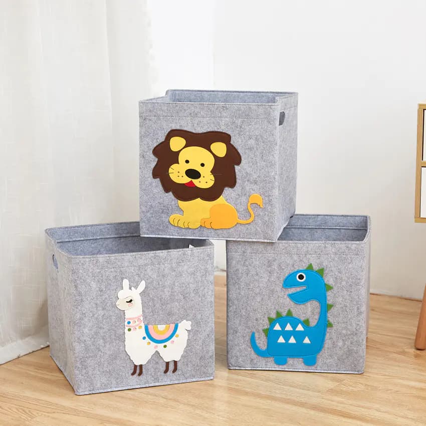 Cartoon Animal Felt Storage Basket for Kids' Toys