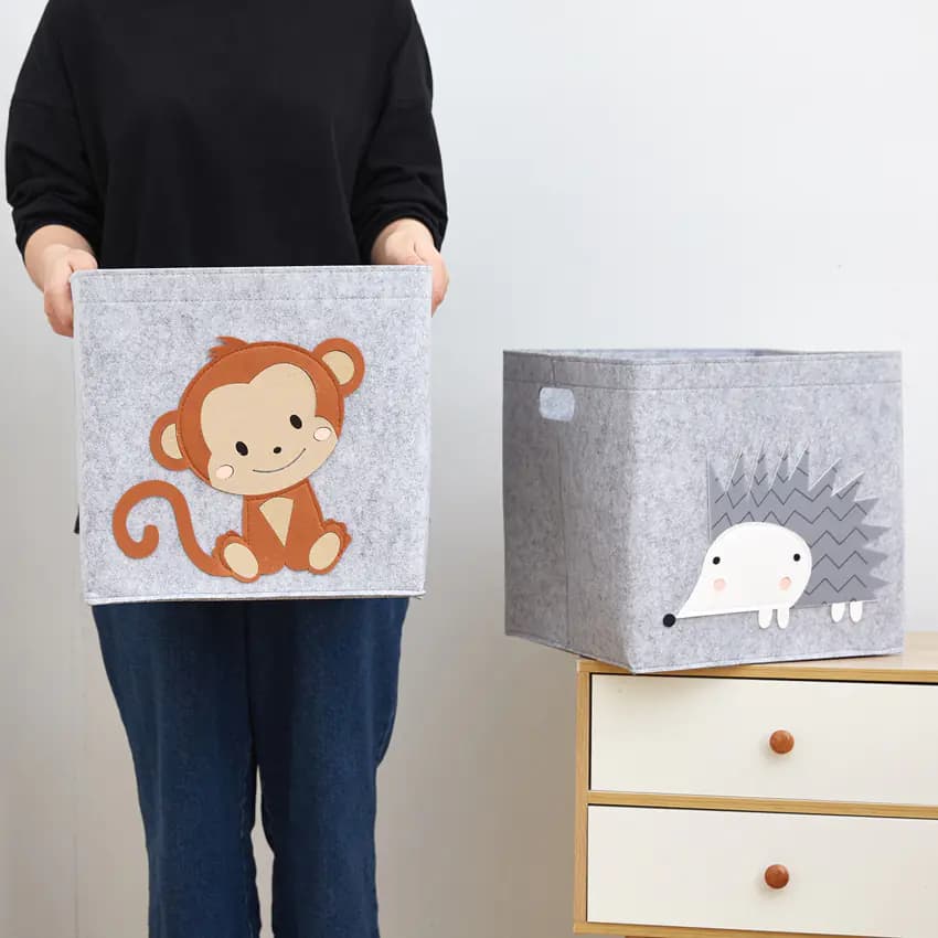 Cartoon Animal Felt Storage Basket for Kids' Toys