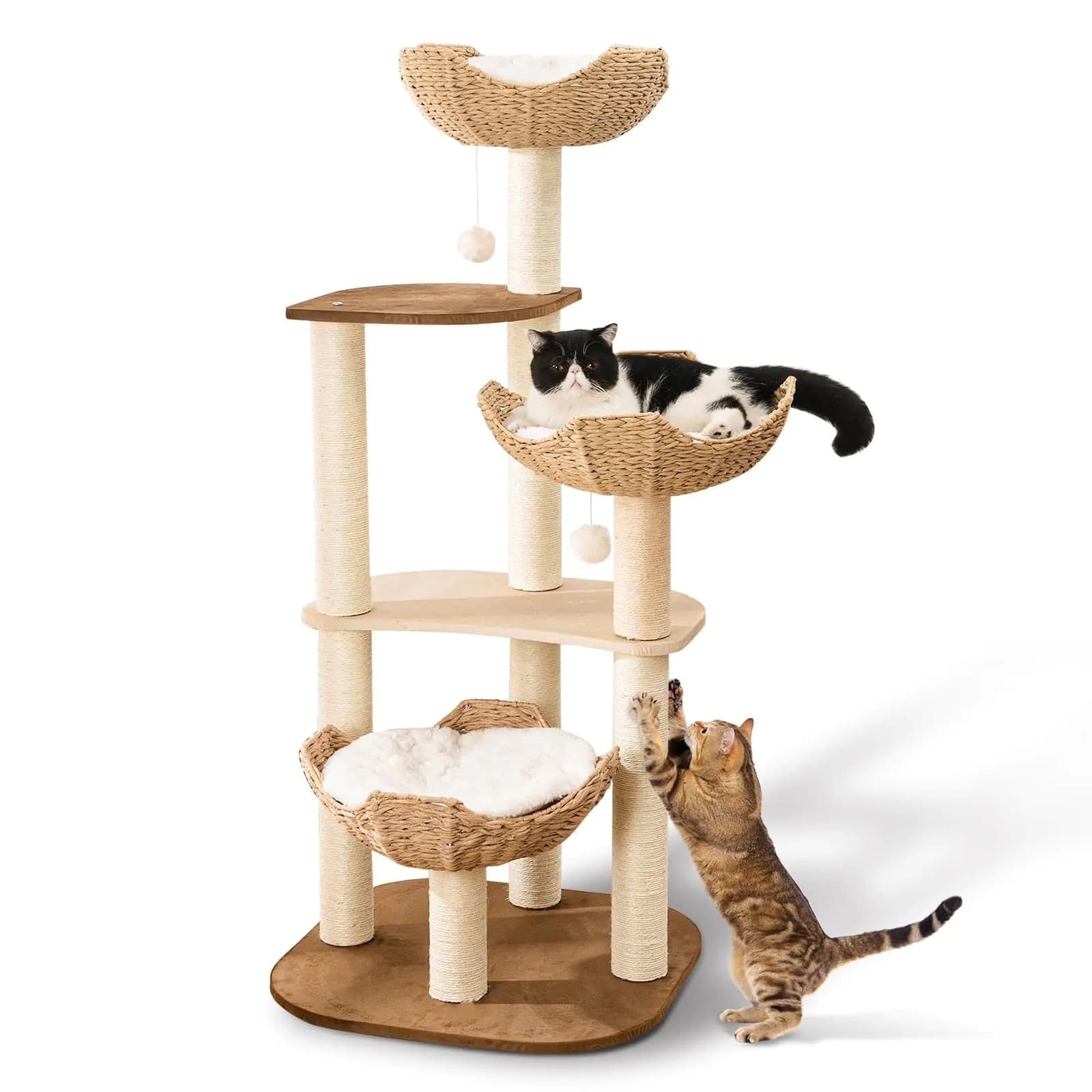 Modern White Cloud Cat Tree Tower with Scratching Post