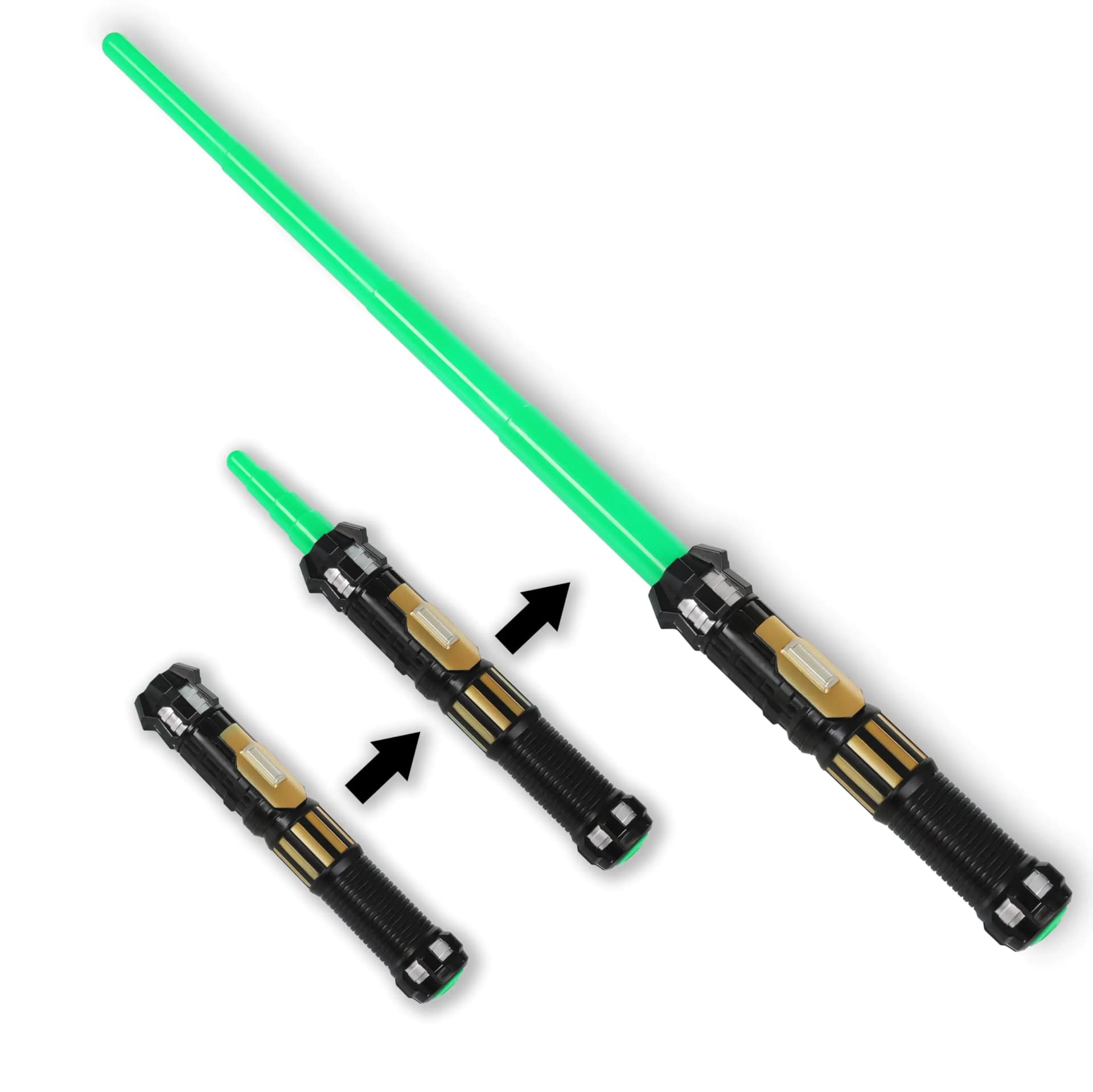 MewduMewdu Light up Saber Toy (Fully Retracted) with Electronic Lights & FX Sound Effect for Kids and Adults LED Light Expandable Light Sword Toy as Halloween Party Holiday Birthday Gift (Green)