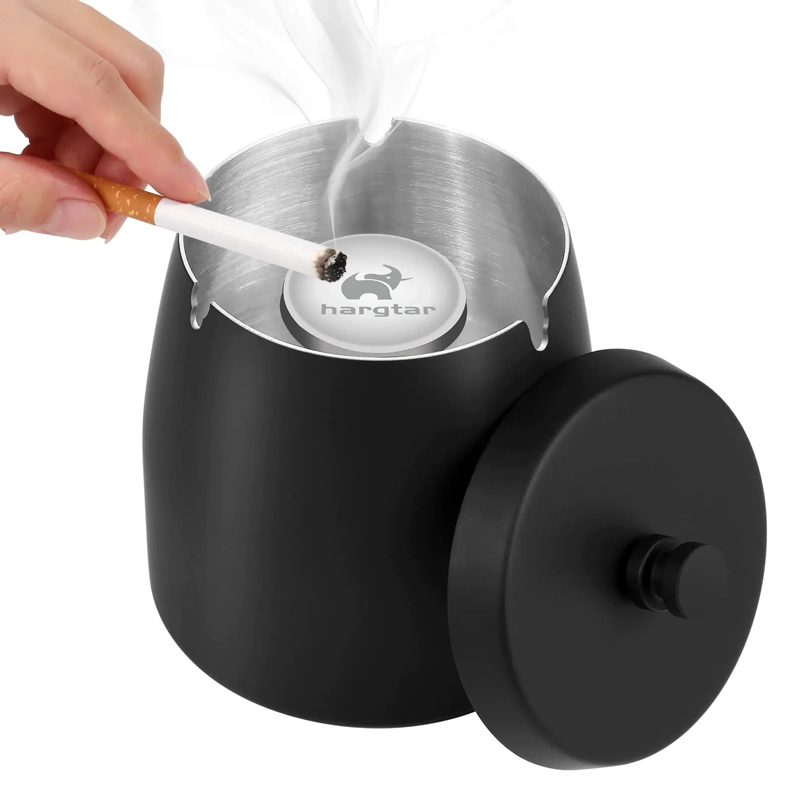 Outdoor Windproof Metal Ashtray With Lid