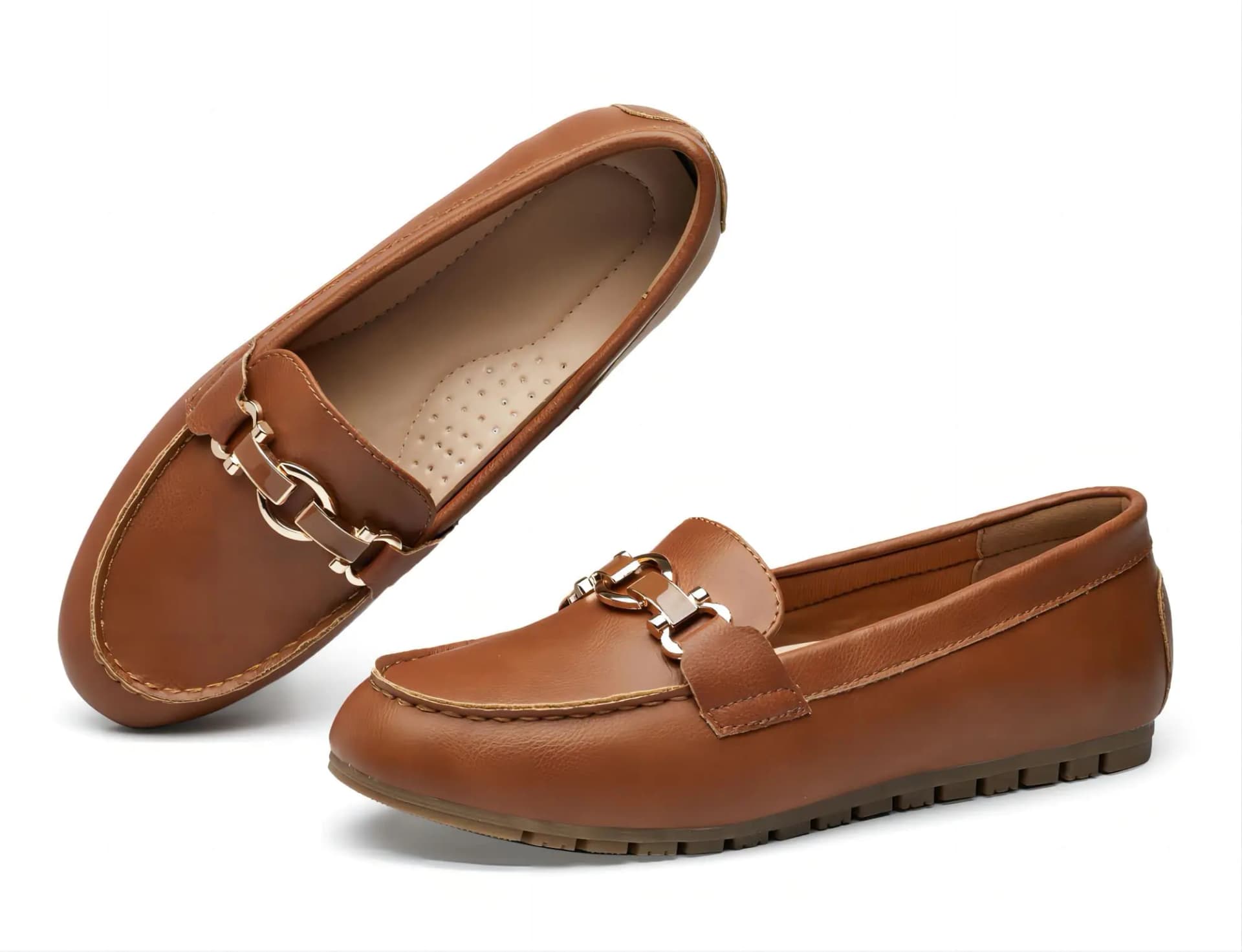 Women's Wide Camel Leather Penny Loafers