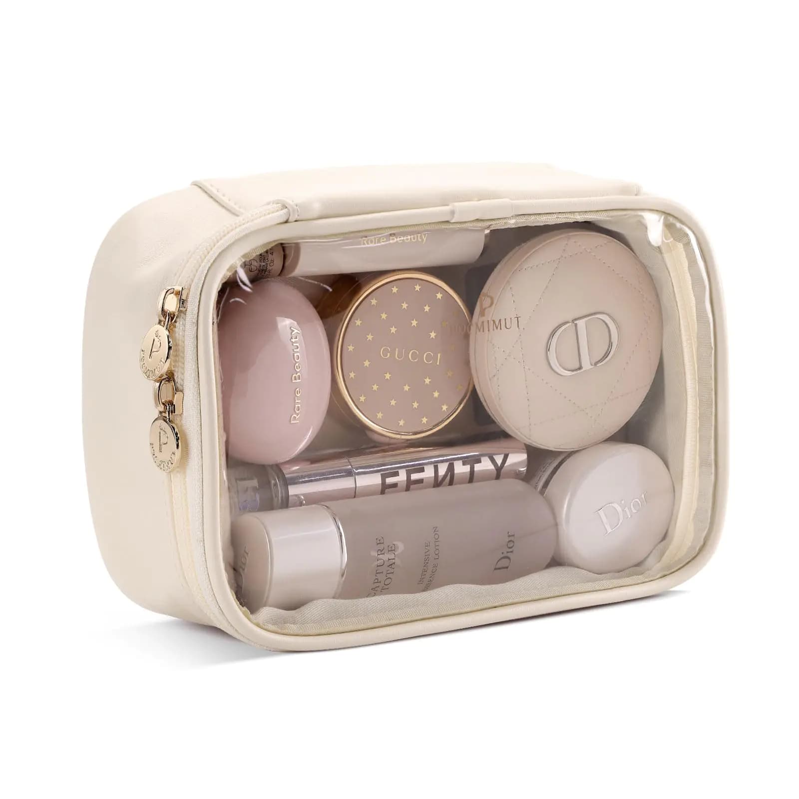 Clear Travel Makeup Bag Small Beige