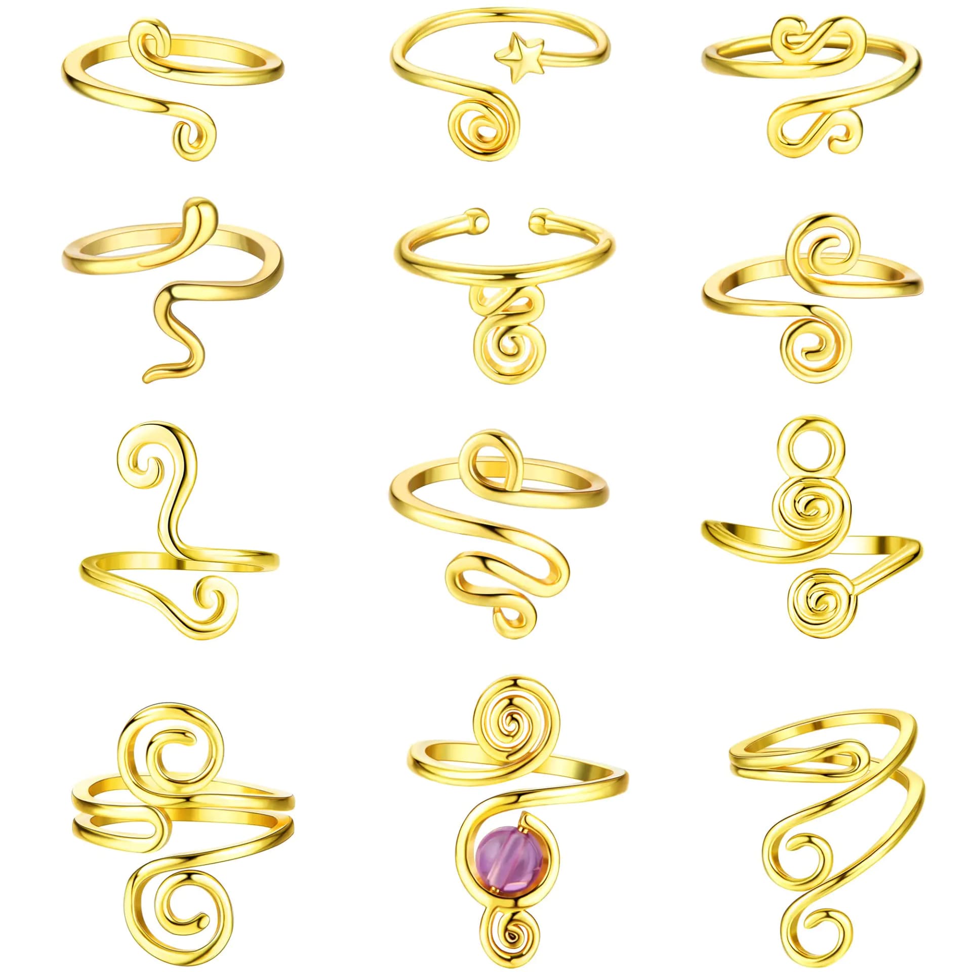 HAIAISO 12PCS Adjustable Toe Rings for Women Gold Silver Open African Toe Rings Summer Beach Foot Jewelry Set