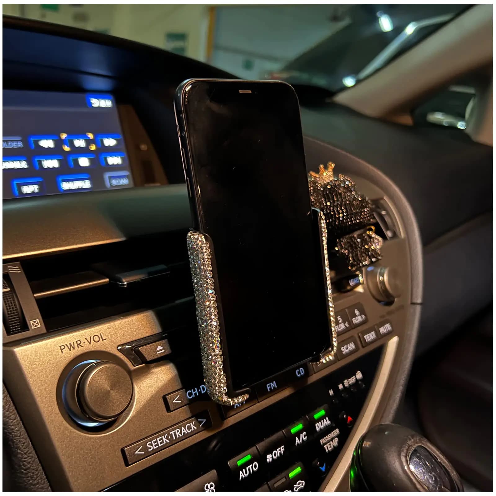 Bling Crystal Rhinestone Car Phone Holder White