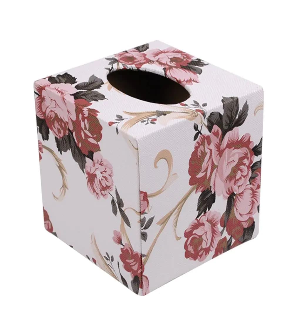 S Forever Home Decor Cube Tissue Box Holders PU Leather Square Tissue Box Cover (Peony)