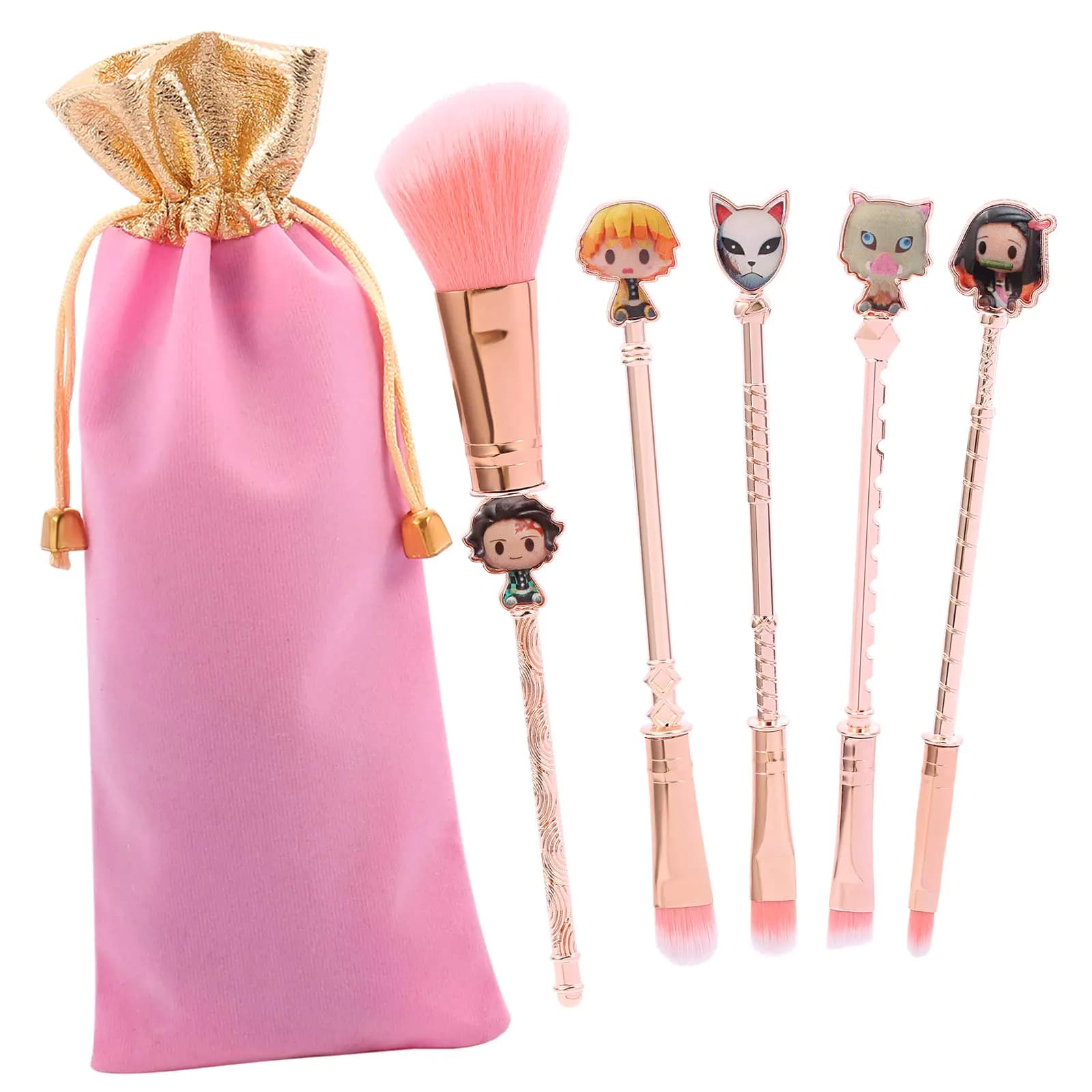 Demon Anime Makeup Brushes Set - 5 Pieces Pink